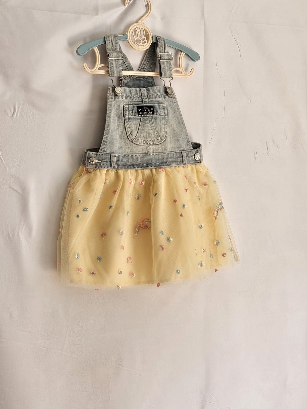 Jordache Denim & Tulle Jumper Dress Toddler Girls Size 3T Floral Embroidered - Picture 9 of 9